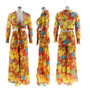 Women chiffon irregular printed long-sleeved top and wide-leg pants Casual two-piece set