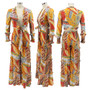 Women chiffon irregular printed long-sleeved top and wide-leg pants Casual two-piece set