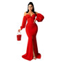 Women Solid Corset Sexy Long Sleeve Slit Party Dress