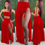 Women Red Bra Wrap Swimwear Mesh Skirt Two-piece Set