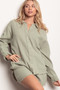 VERY J Texture Button Up Shirt and Shorts Set