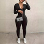 Spring Summer Women's Solid Color Long Sleeve  Tight Fitting Zipper Jumpsuit