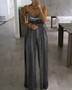 Women's Summer Simulated Pearl Strap Pleated Jumpsuit