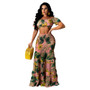 Printed Short Sleeve Sexy Slim Fit Women's Casual Two Piece Skirt Set