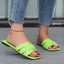 Plus Size Leather Patchwork Women's Slippers Flat Square Toe Women's Sandals