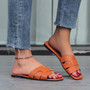 Plus Size Leather Patchwork Women's Slippers Flat Square Toe Women's Sandals