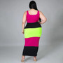 Multicolor Patchwork Plus Size U Neck Strappy Women's Sleeveless Long Dress