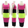 Multicolor Patchwork Plus Size U Neck Strappy Women's Sleeveless Long Dress