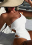 Solid Color One Shoulder Women's One Piece Swimsuit