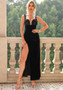 Women Solid Sequin Slit Party Evening Dress