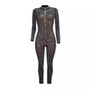 Women Sexy Mesh See-Through Beaded Round Neck Long Sleeve Jumpsuit