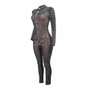 Women Sexy Mesh See-Through Beaded Round Neck Long Sleeve Jumpsuit