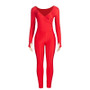 Women Autumn SolidV Neck Long Sleeve Sexy Jumpsuit