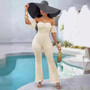 Women Summer Solid Ruffle Sleeve Strapless Jumpsuit