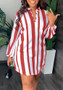 Plus Size Women Striped Casual Shirt Dress