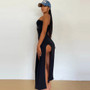 Women's Spring Beaded Slit Strapless Sexy Dress