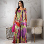 Plus Size Women's Strapless Multi-Color Print Lace-Up Loose Off Shoulder Jumpsuit