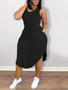 Solid Color Sleeveless Drawstring Irregular Plus Size Dress