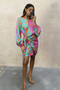 Fashion Balloon Sleeve Print Lace-Up Slit V-Neck Bodycon Holidays Dress