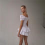 Women's Crochet Hollow Corset Square Neck Puff Sleeve Fairy Dress