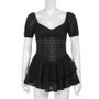 Women's Crochet Hollow Corset Square Neck Puff Sleeve Fairy Dress