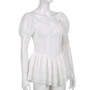 Women's Crochet Hollow Corset Square Neck Puff Sleeve Fairy Dress