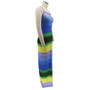 Women Clothes Rainbow Stripe Print Slit Slim Waist Strap Long Dress