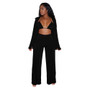 Women Clothes Long Sleeve Coat Bra Top Wide Leg Pants Solid Casual Fashion Three Piece Set