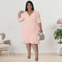 Plus Size Women Clothes Summer Solid Half Sleeve V-Neck Mermaid Midi Dress