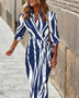 Women Clothes Fashion Print Turndown Collar Midi Dress