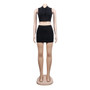 Women Sexy Solid Sleeveless Shirt Slim Nightclub Skirt Two Piece Set