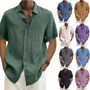 Summer V-Neck Button Linen Solid Color Men'S Trendy Shirt