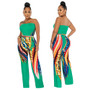 Women Fashion Positioning Print Wide Leg Pants Casual Sleeveless Strapless Jumpsuit