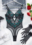 Women flower embroidery polka dot mesh hollow steel ring See-Through Sexy Lingerie two-piece set