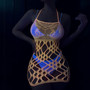 Women Fluorescent Pink Luminous Suspender Net Clothes Hollow Fishnet Sexy Lingerie