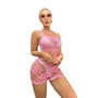 Women Fluorescent Pink Luminous Suspender Net Clothes Hollow Fishnet Sexy Lingerie
