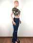 Women's High Waisted Ripped Bell Bottom Denim Pants