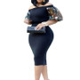 Women's Embroidered Puff Sleeve Off Shoulder Bodycon Dress