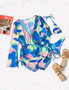 Sexy Printed Two Piece Bikini Long-Sleeved Mesh Cover-Up Romper Three-Piece Women's Swimsuit