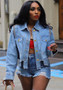 Women's Rivet Irregular Turndown Collar Long Sleeve Denim Jacket Coat