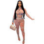 Women's Summer Print See-Through Mesh Tight Fitting Bodysuit Pants Two Piece Set