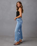 Tassels Washed Ripped Long Denim Pants Casual Wide-Leg Trousers