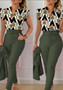 Stylish Printed Ruffle Sleeve Top Solid Color Pants Two Piece Set With Belt