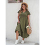 Plus Size Women's V Neck Ruffle Sleeve Casual Loose Long Dress