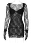 Sexy Nightclub Style Half See-Through Lace Long-Sleeved Tight Fitting Bodycon Dress