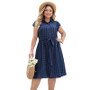 Summer Short-Sleeved Polka-Dot Belt Plus Size Casual Dress