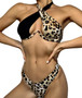 Leopard Patchwork Halter Strap  Women's Sexy Low Back Two Pieces Bikini Swimsuit