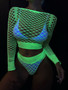 Temptation Neon Green Luminous Hollow Two-Piece Fishnet Sexy Lingerie