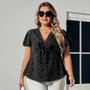 Plus Size Loose Ladies Deep V Slim Waist Polka Dot Print Ladies Top