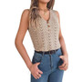 Women Spring and Summer Button V-Neck Hollow Sleeveless Holidays Knitting Top